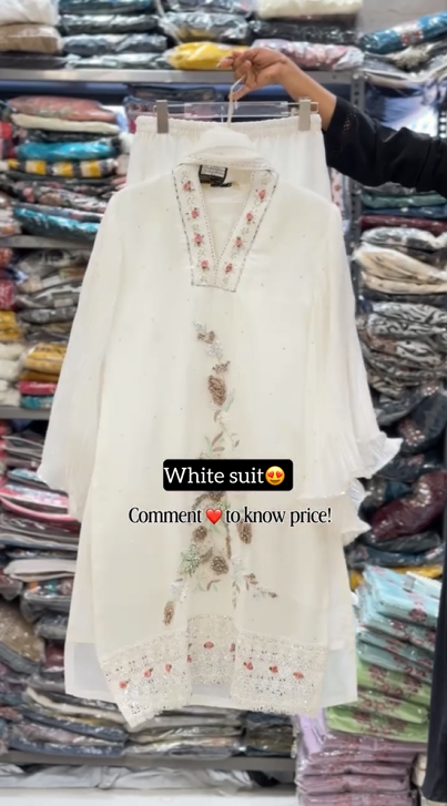 White Embroidery 3pcs Suit