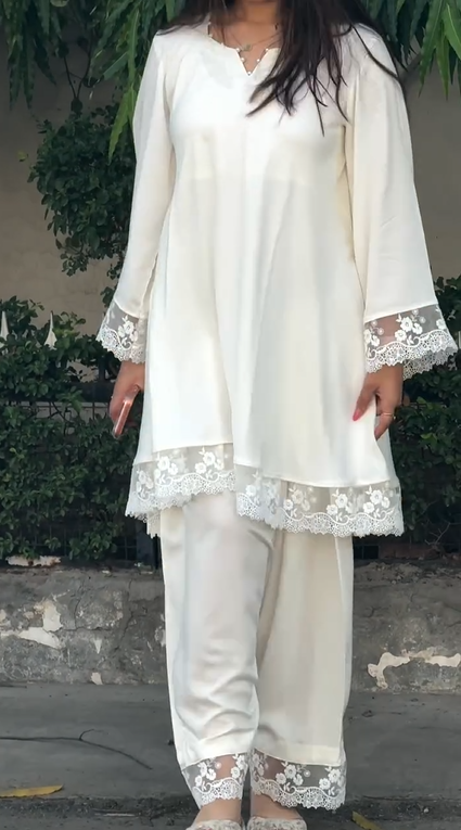 White 2Pcs Las Dress