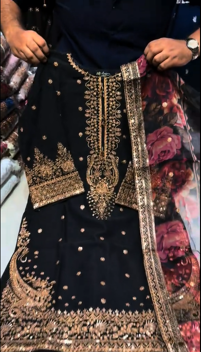 Black Embroidery 3pcs Suit