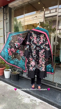 Black with Pink 3Pcs Embroidery Suit
