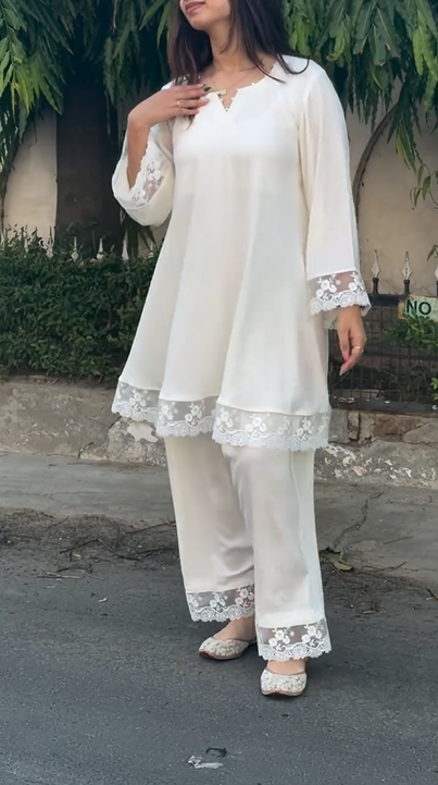 White 2Pcs Las Dress