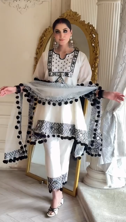 White and Black Kurti Suit