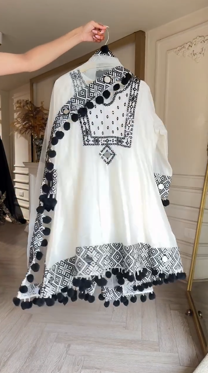 White and Black Kurti Suit