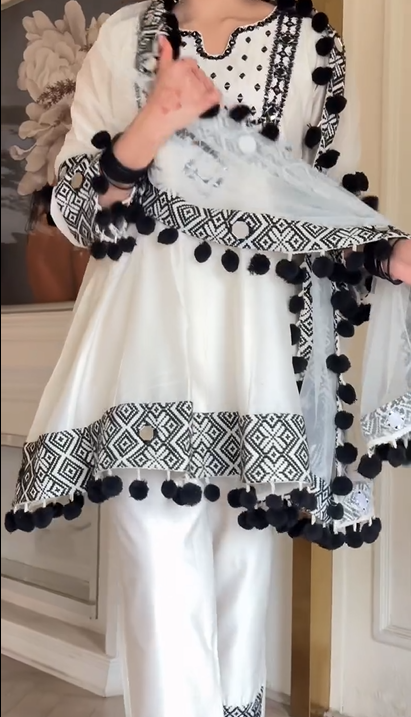 White and Black Kurti Suit