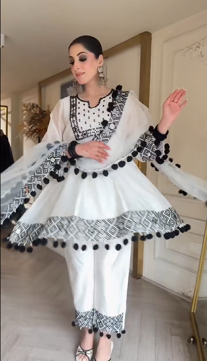 White and Black Kurti Suit