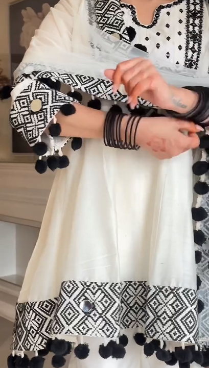 White and Black Kurti Suit