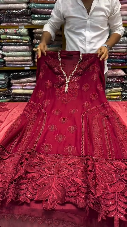 Maroon Embroidery 3pcs Suit