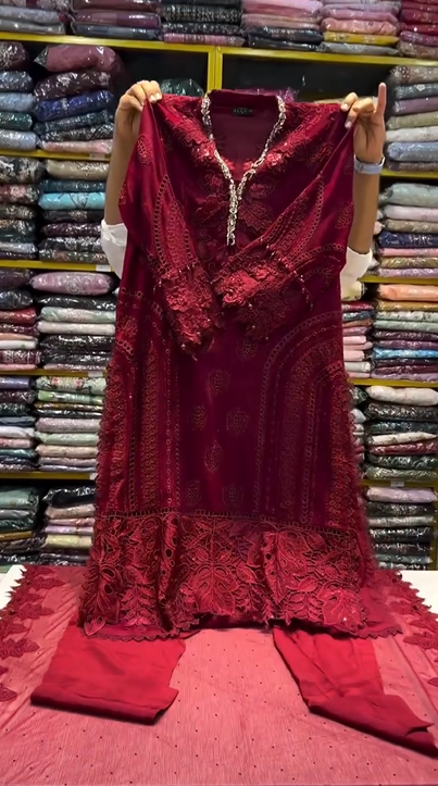 Maroon Embroidery 3pcs Suit